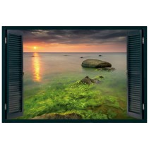 Ventana 3d del atardecer california rocky beach